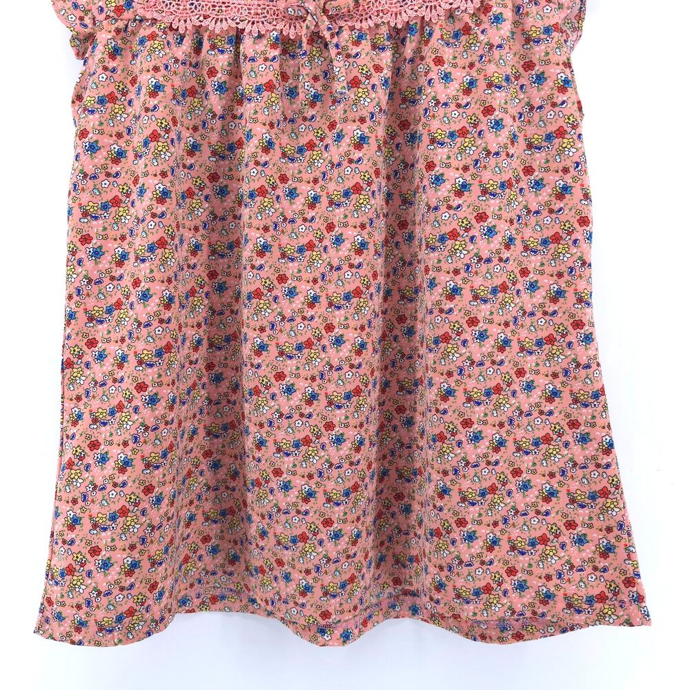 Womens Cottage Micro Floral Babydoll Tee Flutter Sleeve Lace Bow Keyhole Back S - Picture 3 of 11